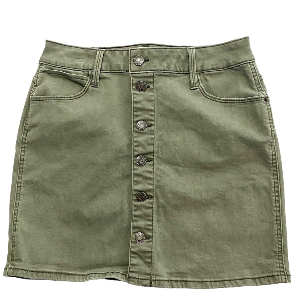 Olive Green Button Front Cotton Mini Skirt Junior Size 9 or Standard Small